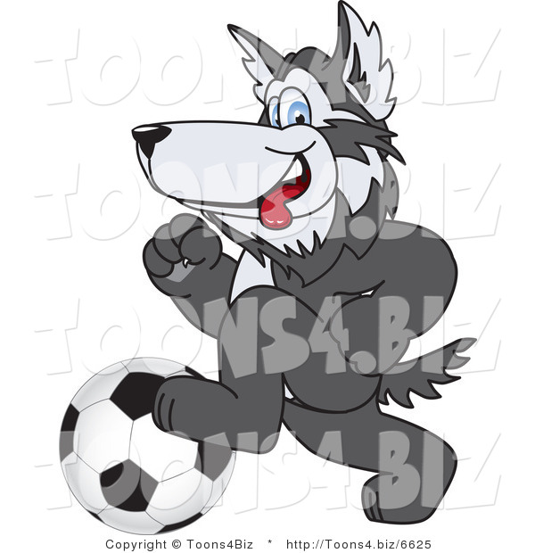Vector Illustration of a Cartoon Husky Mascot Playing Soccer