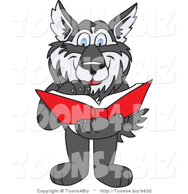 Vector Illustration of a Cartoon Husky Mascot Reading a Book