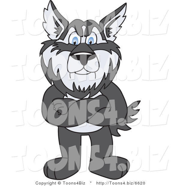 Vector Illustration of a Cartoon Husky Mascot Standing with His Arms Crossed