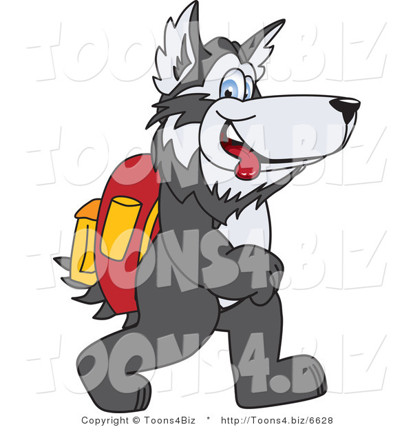 Vector Illustration of a Cartoon Husky Mascot Walking to School