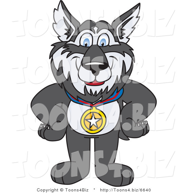 Vector Illustration of a Cartoon Husky Mascot Wearing a Medal