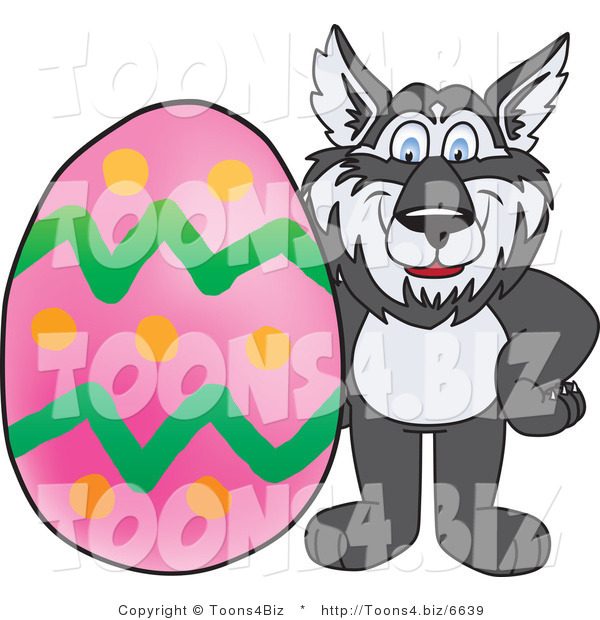 Vector Illustration of a Cartoon Husky Mascot with an Easter Egg