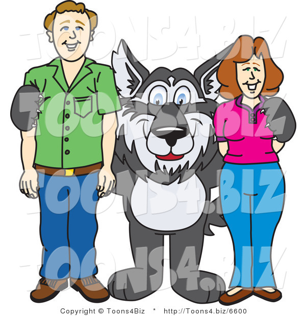 Vector Illustration of a Cartoon Husky Mascot with Parents