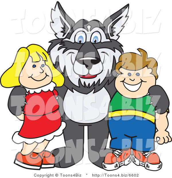 Vector Illustration of a Cartoon Husky Mascot with Students