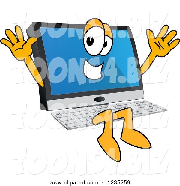 Vector Illustration of a Cartoon Jumping PC Computer Mascot