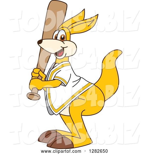 Vector Illustration of a Cartoon Kangaroo Mascot Baseball Player Batting