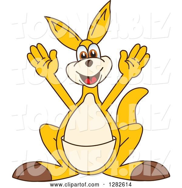 Vector Illustration of a Cartoon Kangaroo Mascot Cheering