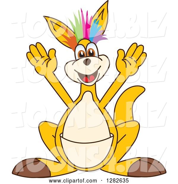 Vector Illustration of a Cartoon Kangaroo Mascot Cheering with Colorful Mohawk