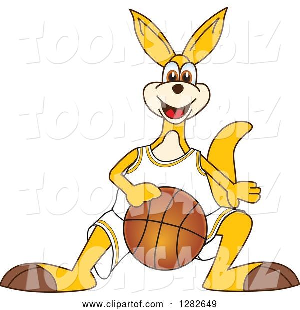 Vector Illustration of a Cartoon Kangaroo Mascot Dribbling a Basketball
