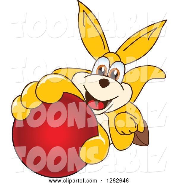 Vector Illustration of a Cartoon Kangaroo Mascot Holding up or Catching a Red Ball