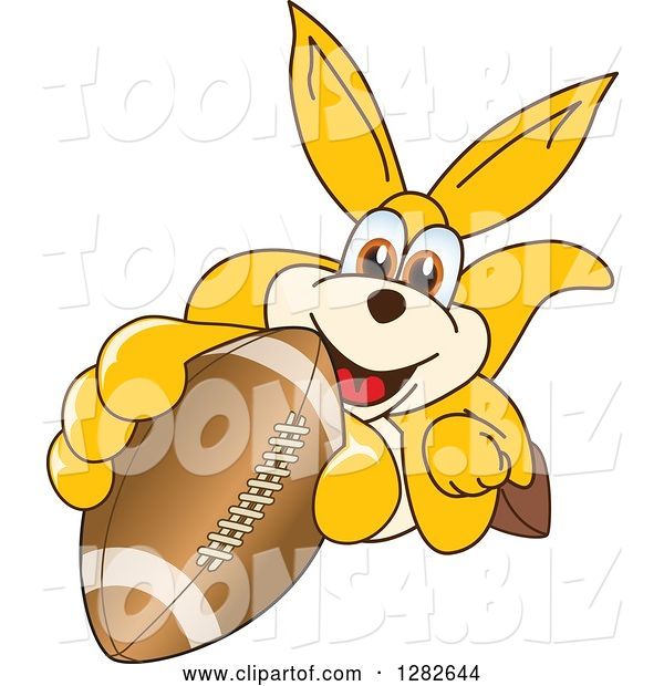 Vector Illustration of a Cartoon Kangaroo Mascot Holding up or Catching an American Football