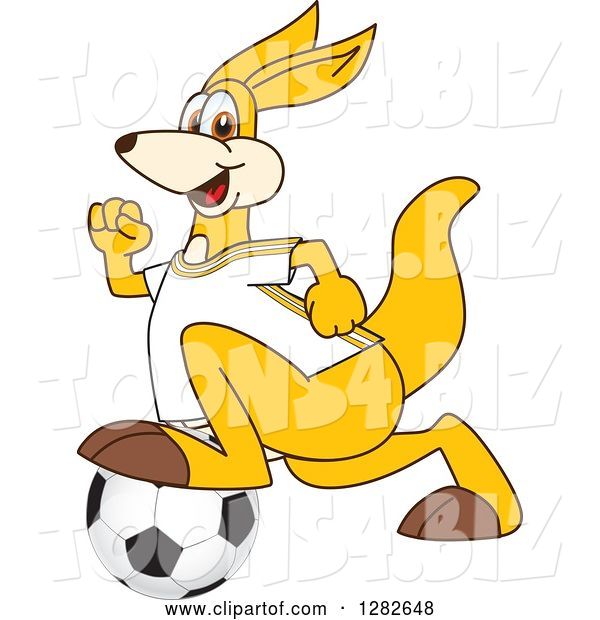Vector Illustration of a Cartoon Kangaroo Mascot Playing Soccer