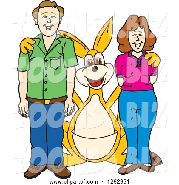 Vector Illustration of a Cartoon Kangaroo Mascot Posing with Parents