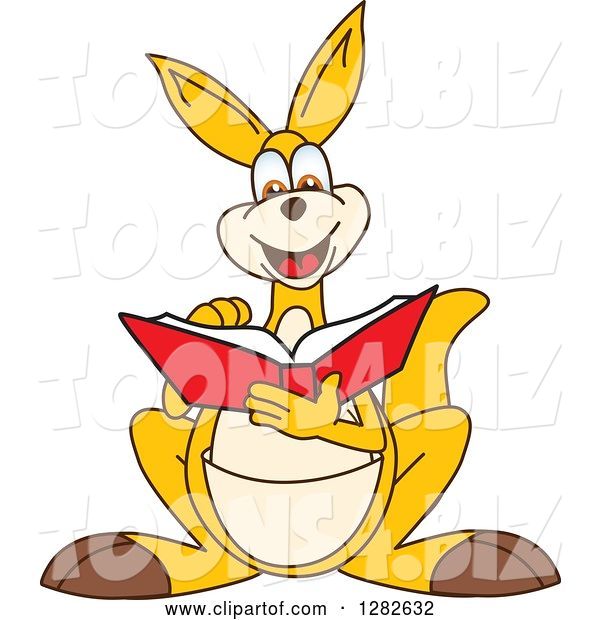 Vector Illustration of a Cartoon Kangaroo Mascot Reading a Book