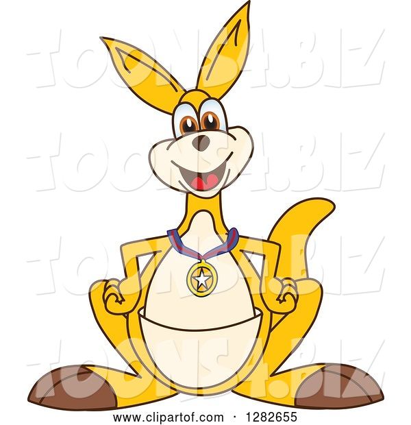 Vector Illustration of a Cartoon Kangaroo Mascot Wearing a Sports Medal