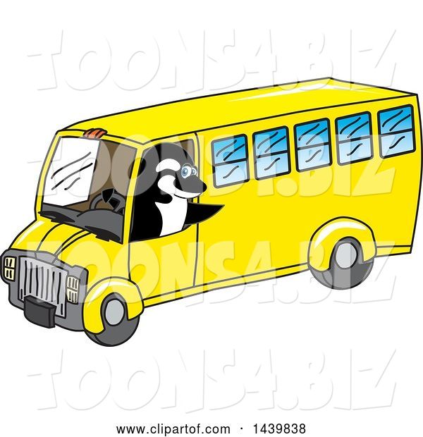 Vector Illustration of a Cartoon Killer Whale Orca Mascot Driving a School Bus