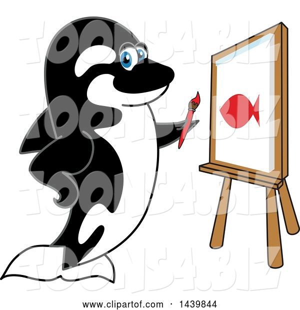 Vector Illustration of a Cartoon Killer Whale Orca Mascot Painting