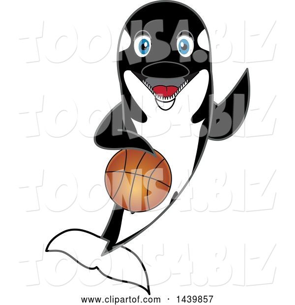 Vector Illustration of a Cartoon Killer Whale Orca Mascot Playing Basketball