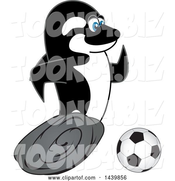 Vector Illustration of a Cartoon Killer Whale Orca Mascot Playing Soccer