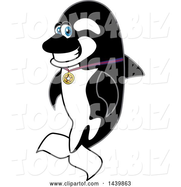 Vector Illustration of a Cartoon Killer Whale Orca Mascot Wearing a Sports Medal