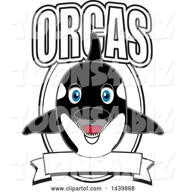Vector Illustration of a Cartoon Killer Whale Orca Mascot with Text and a Banner