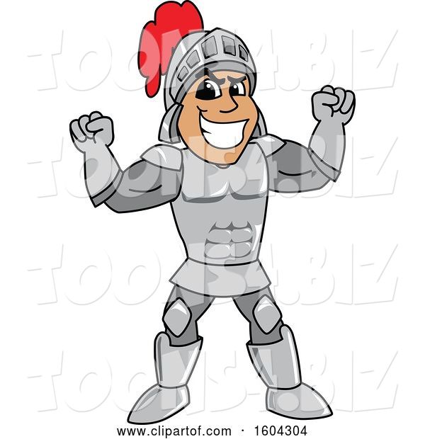 Vector Illustration of a Cartoon Knight Mascot Flexing His Muscles