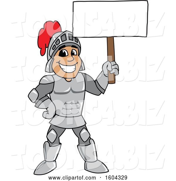 Vector Illustration of a Cartoon Knight Mascot Holding a Blank Sign
