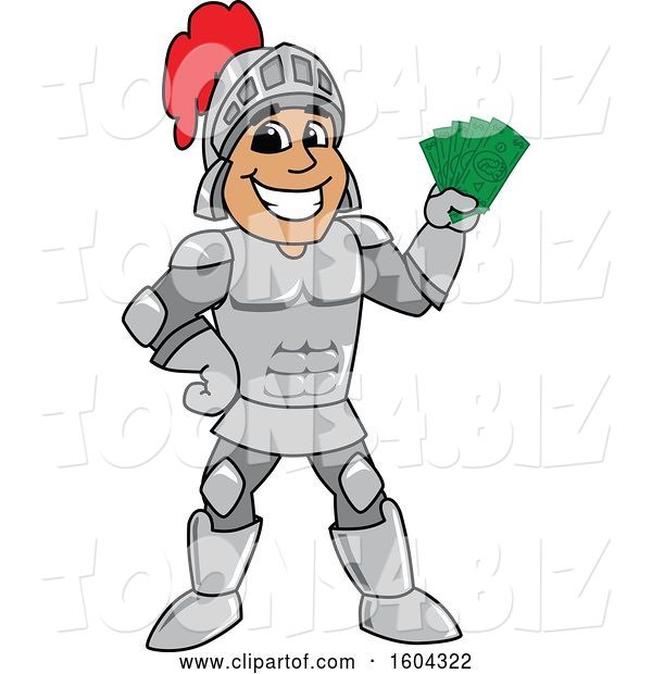 Vector Illustration of a Cartoon Knight Mascot Holding Cash Money