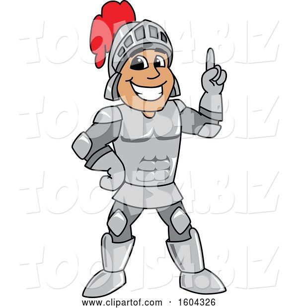 Vector Illustration of a Cartoon Knight Mascot Holding up a Finger