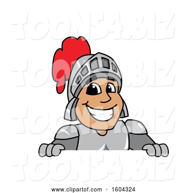 Vector Illustration of a Cartoon Knight Mascot over a Sign