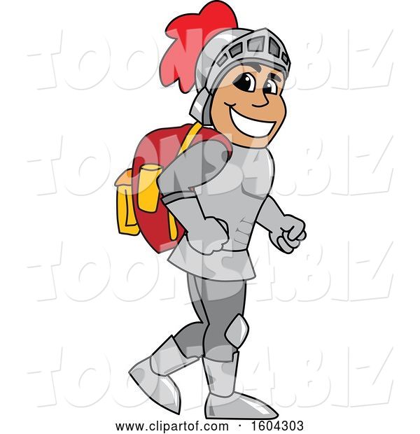 Vector Illustration of a Cartoon Knight Mascot Wearing a Backpack