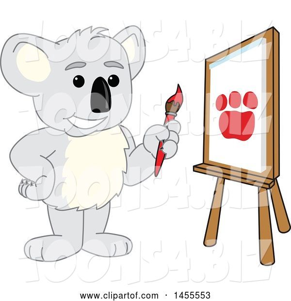 Vector Illustration of a Cartoon Koala Bear Mascot Artist Painting a Canvas