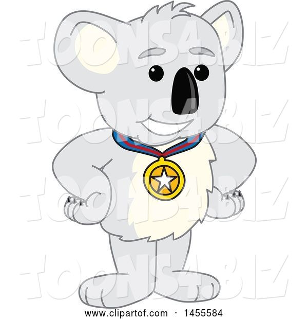 Vector Illustration of a Cartoon Koala Bear Mascot Champion Wearing a Medal