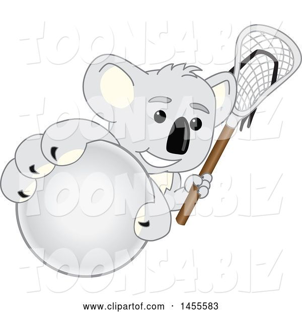 Vector Illustration of a Cartoon Koala Bear Mascot Holding a Lacrosse Stick and Grabbing a Ball
