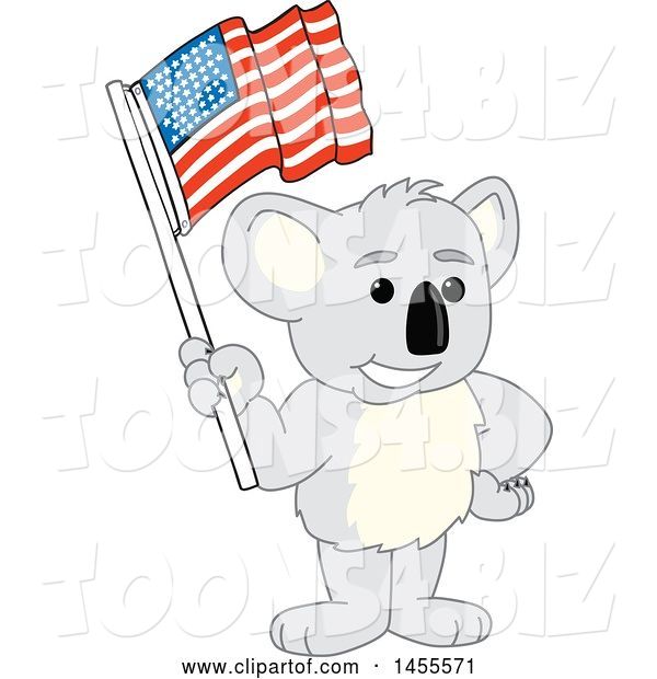 Vector Illustration of a Cartoon Koala Bear Mascot Holding an American Flag