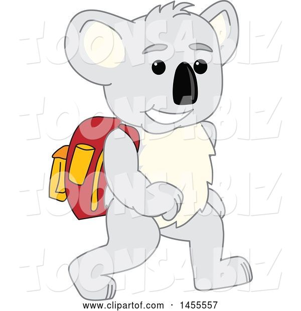 Vector Illustration of a Cartoon Koala Bear Mascot Student Walking