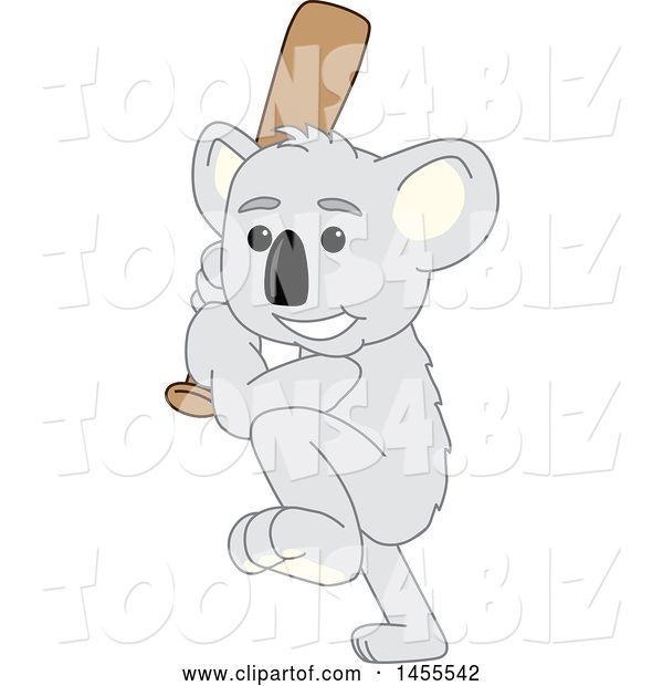 Vector Illustration of a Cartoon Koala Bear Mascot Swinging a Baseball Bat