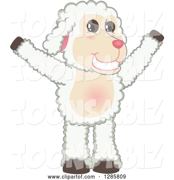 Vector Illustration of a Cartoon Lamb Mascot Cheering