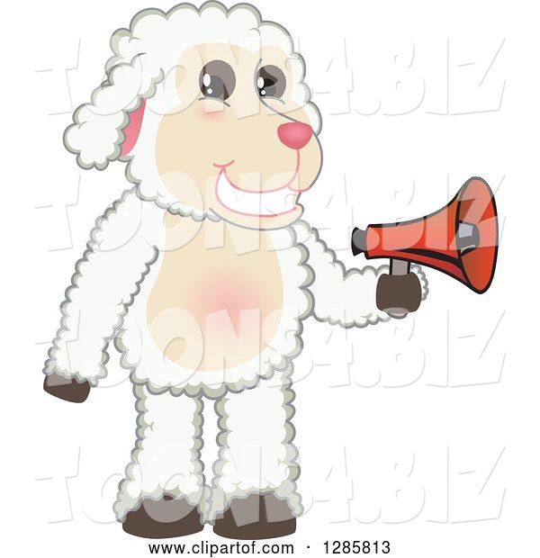 Vector Illustration of a Cartoon Lamb Mascot Holding an Announcement Megaphone