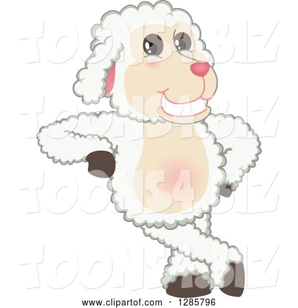 Vector Illustration of a Cartoon Lamb Mascot Leaning