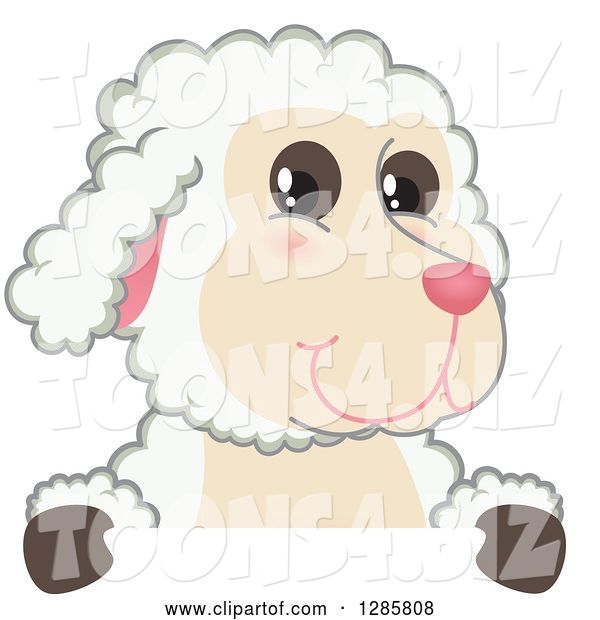 Vector Illustration of a Cartoon Lamb Mascot over a Sign