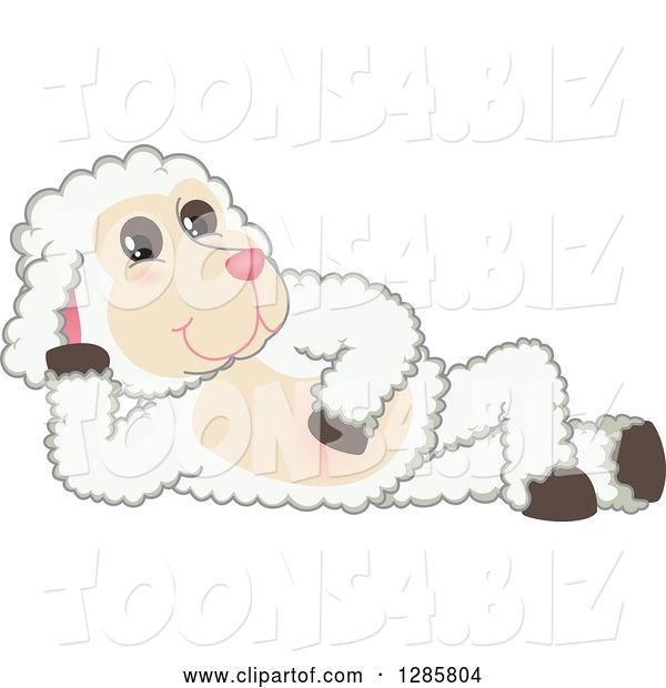 Vector Illustration of a Cartoon Lamb Mascot Resting on His Side