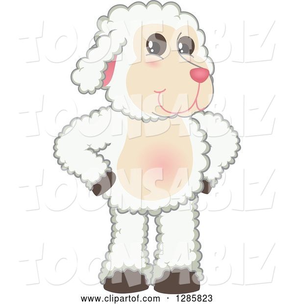 Vector Illustration of a Cartoon Lamb Mascot Standing with Hands on His Hips