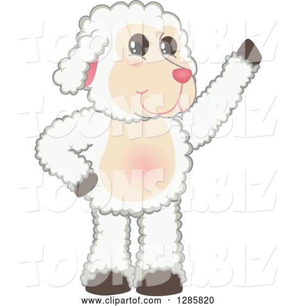 Vector Illustration of a Cartoon Lamb Mascot Waving