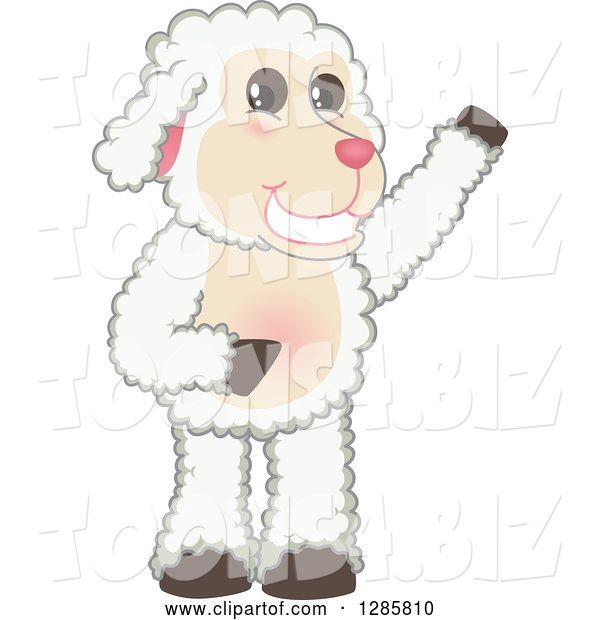Vector Illustration of a Cartoon Lamb Mascot Waving or Presenting