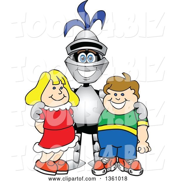Vector Illustration of a Cartoon Lancer Mascot Posing with Students