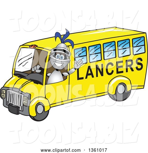 Vector Illustration of a Cartoon Lancer Mascot Waving and Driving a Bus