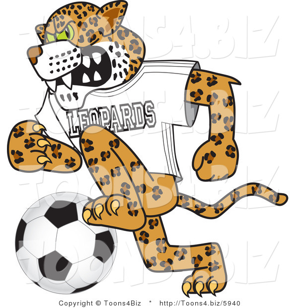 Vector Illustration of a Cartoon Leopard Mascot Playing Soccer