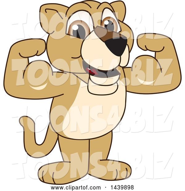Vector Illustration of a Cartoon Lion Cub School Mascot Flexing