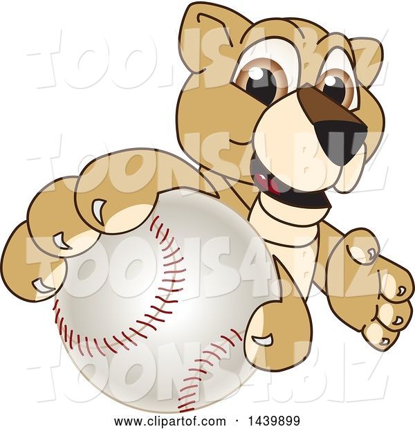 Vector Illustration of a Cartoon Lion Cub School Mascot Grabbing a Baseball